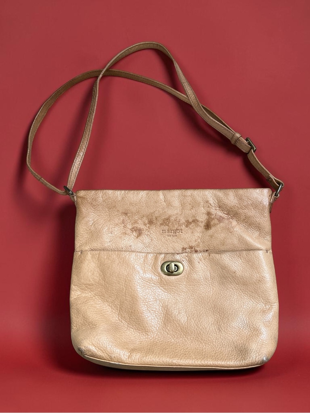 margot Tan Leather Crossbody Bag with Turn-Lock Closure